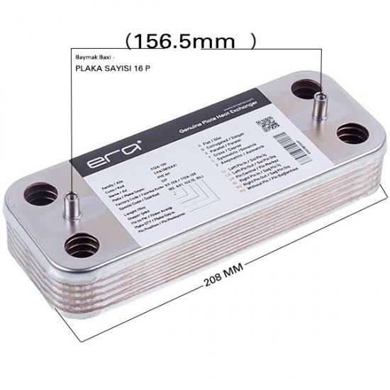 Plaka Eşanjör 16 P- Baymak Baxi (156.5mm Düz) Hrale