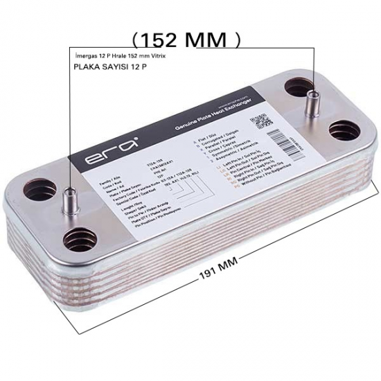 Plaka Eşanjör - İmergas 12 P Hrale 152 mm Vitrix
